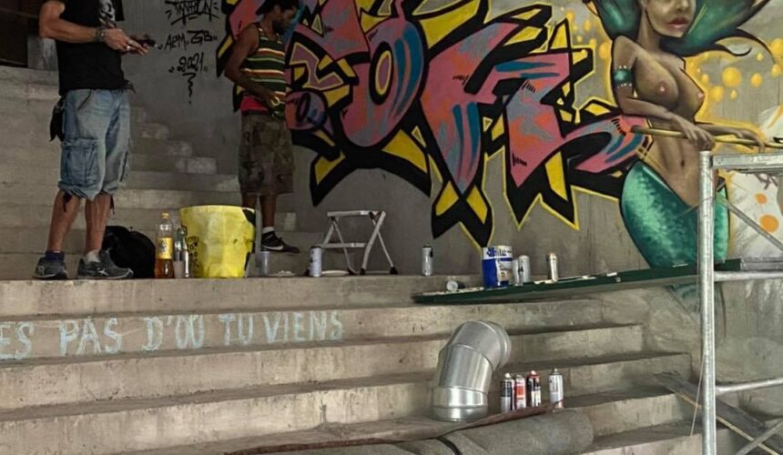 Tiny toon Christian Jean-Philippe et Athorn au centre des arts à Pointe-à-Pitre le 2 août 2021. Photo : Awtis ans rézidans