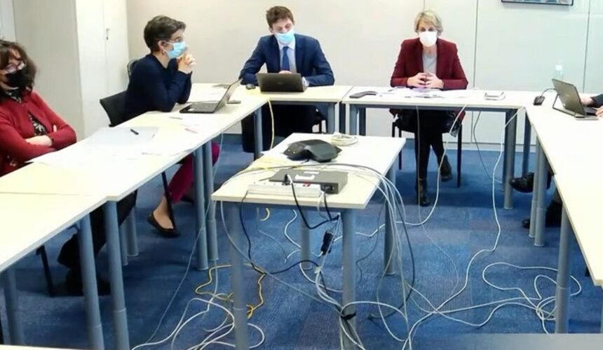 Auditionnée par visioconférence depuis Paris le 6 décembre, Virginie Beaumeunier (au centre) directrice générale de la concurrence, de la consommation et de la répression des fraudes (DGCCRF), souligne le caractère incontestable du problème de santé publique posé par l'excès de sucre dans les aliments, mais rappelle qu'il n'est pas de la compétence de la DGCCRF de régler ce problème.