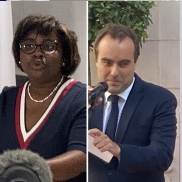 De gauche à droite Annick Girardin et Justine Bénin le 23 mai lors de leur passation de pouvoir au ministère de la Mer et Yaël Braun-Pivet et Sébastien Lecornu le 20 mai lors de leur passation de pouvoir au ministère des Outre-Mer.