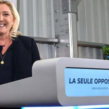 Marine Le Pen, à Hénin-Beaumont le 19 juin 2022 au soir du succès de son parti le Rassemblement national qui remporte 89 sièges de députés à l'Assemblée nationale.