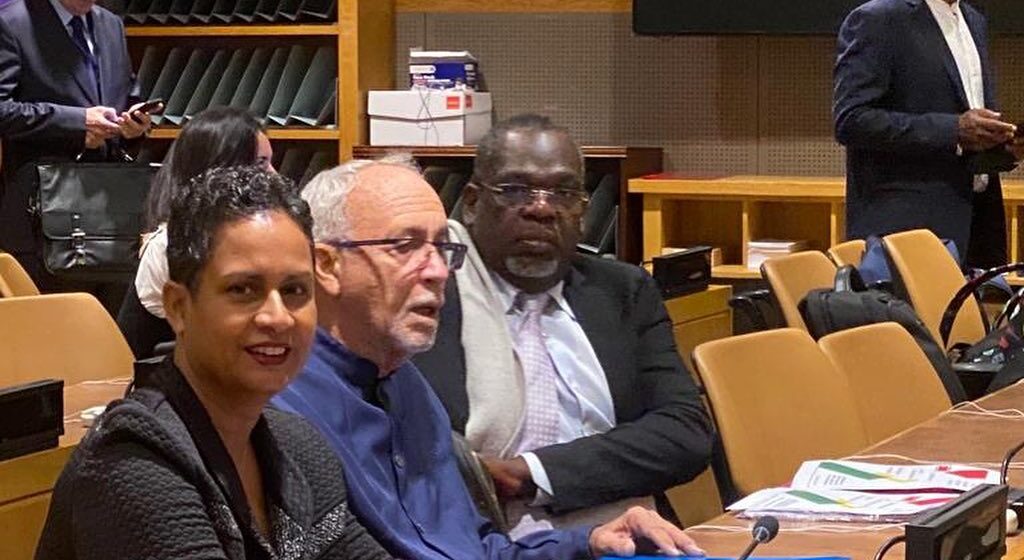 Une délégation présente à la 78e Assemblée générale de l'ONU à New York le 22 septembre 2023 demande la décolonisation de la Guadeloupe. Photo : Alyans Nasyonal Gwadloup