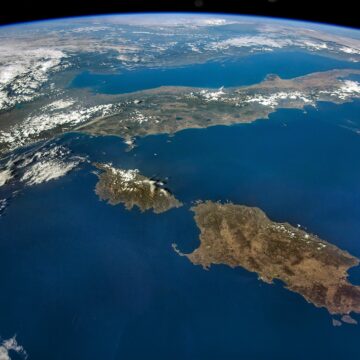 Le sud de la France, la Corse, la Sardaigne et l'Italie vue de l' International Space Station par luca Parmitano en août 2019 Photo eol jsc NASA