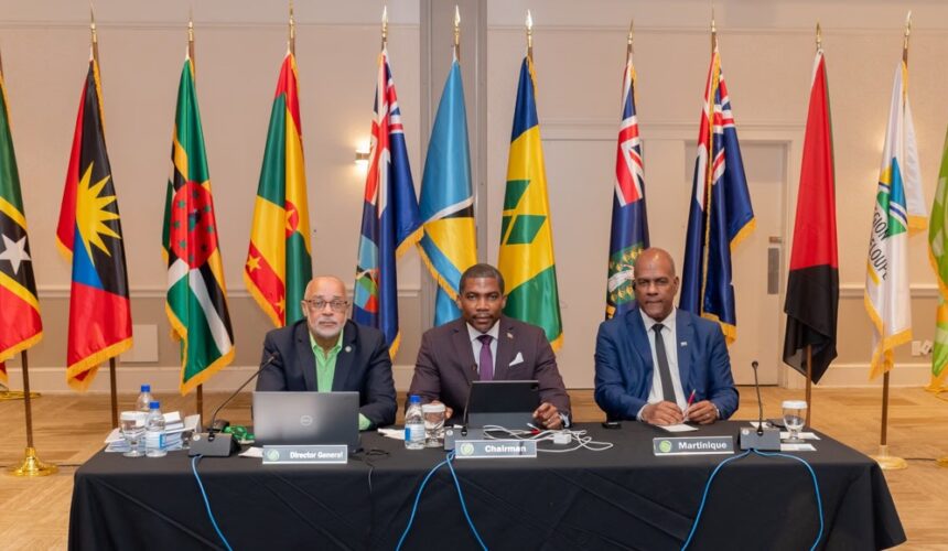 Serge Letchimy (à droite), président de la collectivité territoriale de Martinique est venu à la 74ème session de l'autorité de l'Organisation des États de la Caraïbe orientale (OECO), rassemblant les chefs d'État, de gouvernement des états et territoires insulaires membres. Photo : OECS