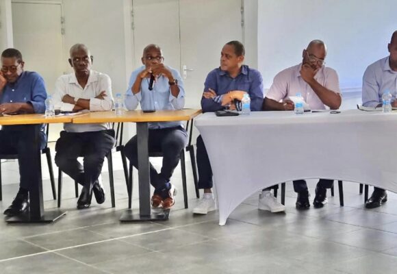 Le 16 février 2024, des producteurs de canne-à-sucre invitent les 4 députés de Guadeloupe et des maires à une réunion publique pour expliquer leur revendication d'augmentation du prix de la tonne de canne. Photo : FB : Christian Baptiste