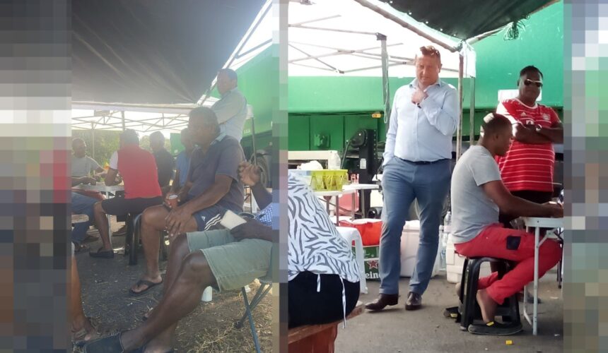 Les planteurs de canne grévistes campent devant l'usine sucrière de Gardel au Moule lundi 19 mars 2024.