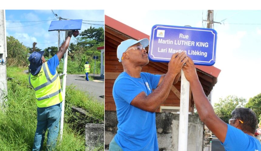 La phase opérationnelle du chantier d'adressage à Port-Louis a commencé avec la pose des nouvelles plaques sur les 203 voies de la commune. Photo : Commune de Port-Louis