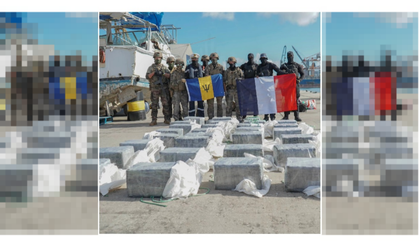 676,7 kilos de cocaïne saisis le 28 janvier 2026 après une interception menée par les autorités françaises au large des Antilles, en coopération avec les garde-côtes de la Barbade. Une prise qui illustre l'ampleur du narcotrafic dans la zone. Photo : Forces armées aux Antilles