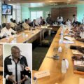 Henri Yacou (en médaillon), nouveau président du SMGEAG, a pris ses fonctions lundi 8 juin 2026 devant un comité syndical dense réuni à Labrousse au Gosier. Photo : Le Courrier de Guadeloupe